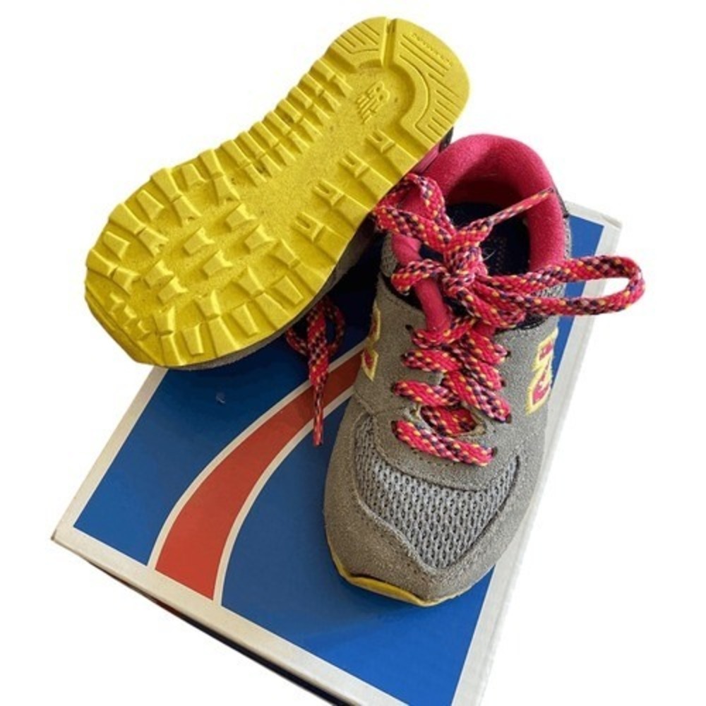 New Balance 574 Kids Sneakers Grey Pink Blue Yellow KL574O6I Size 5 M - Picture 5 of 6